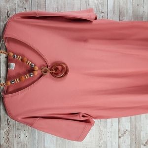 Land's End, Women's Coral Tunic top, v-neck, short Sleeves, Sz 14-16